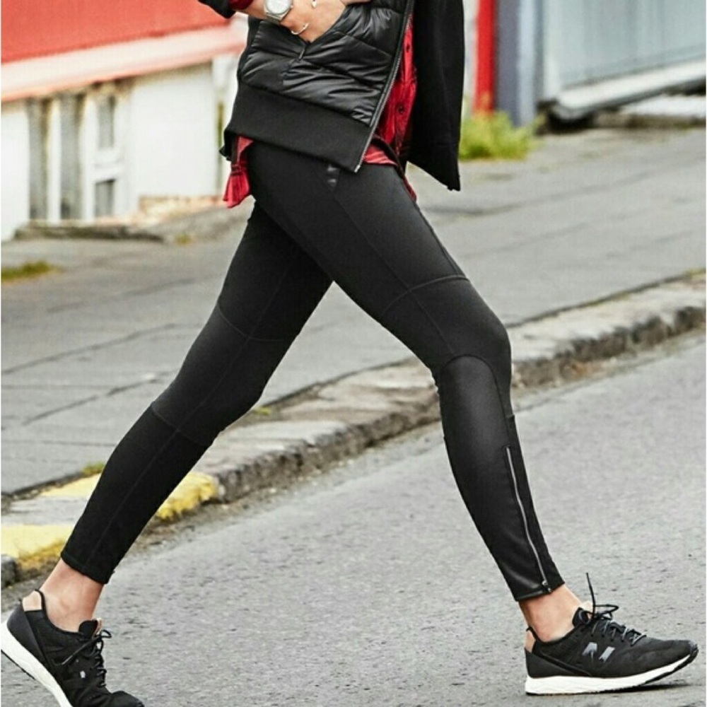 Athleta Black Ponte Luxe Faux Leather Legging Sz S